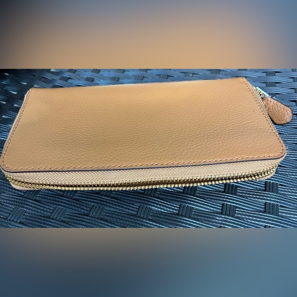 Coach Zip-Around Pebbled Leather Wallet in Tan - Picture 4 of 11